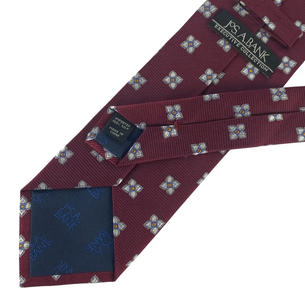 JOS A BANK Silk Neck Tie Mens‎ Burgundy Floral Jacquard Executive Classic 58x3.5